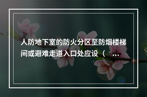 人防地下室的防火分区至防烟楼梯间或避难走道入口处应设（　　