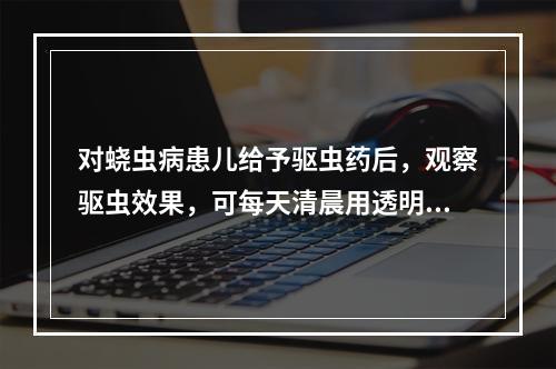 对蛲虫病患儿给予驱虫药后，观察驱虫效果，可每天清晨用透明胶纸