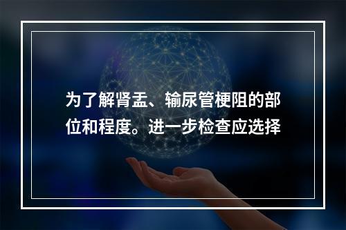 为了解肾盂、输尿管梗阻的部位和程度。进一步检查应选择