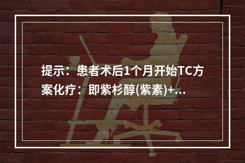 提示：患者术后1个月开始TC方案化疗：即紫杉醇(紫素)+卡铂