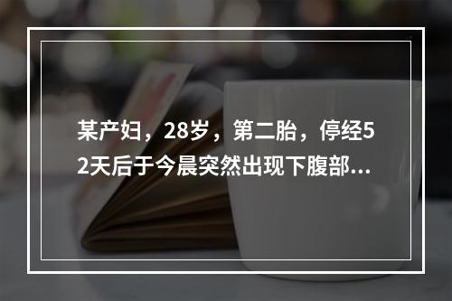 某产妇，28岁，第二胎，停经52天后于今晨突然出现下腹部剧痛