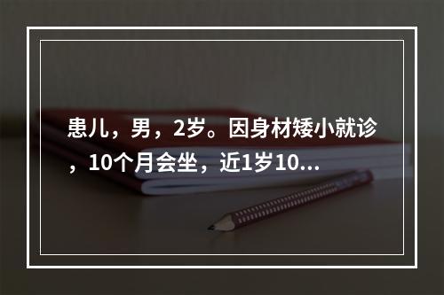 患儿，男，2岁。因身材矮小就诊，10个月会坐，近1岁10个月