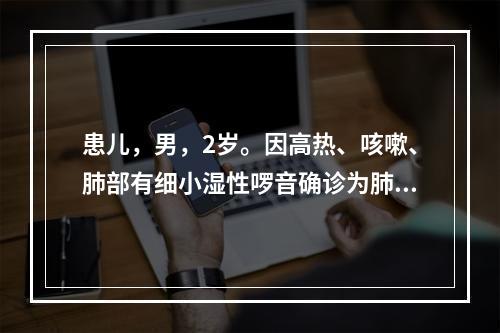 患儿，男，2岁。因高热、咳嗽、肺部有细小湿性啰音确诊为肺炎收