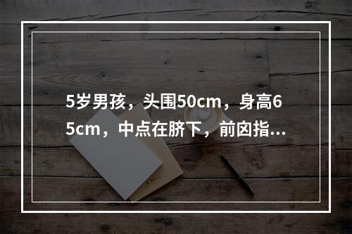 5岁男孩，头围50cm，身高65cm，中点在脐下，前囟指尖大