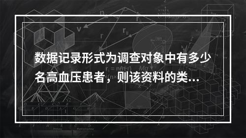 数据记录形式为调查对象中有多少名高血压患者，则该资料的类型为