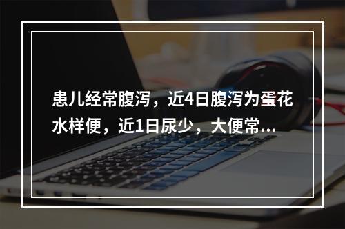 患儿经常腹泻，近4日腹泻为蛋花水样便，近1日尿少，大便常规镜