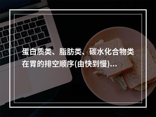 蛋白质类、脂肪类、碳水化合物类在胃的排空顺序(由快到慢)为