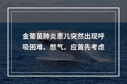 金葡菌肺炎患儿突然出现呼吸困难、憋气。应首先考虑