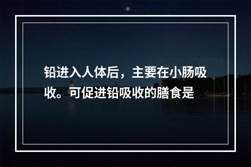 铅进入人体后，主要在小肠吸收。可促进铅吸收的膳食是