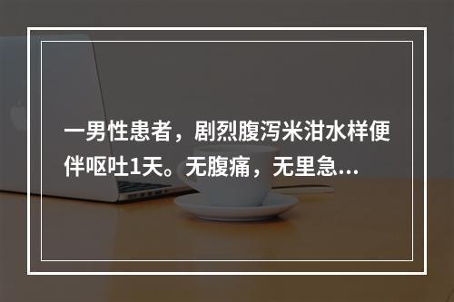 一男性患者，剧烈腹泻米泔水样便伴呕吐1天。无腹痛，无里急后重