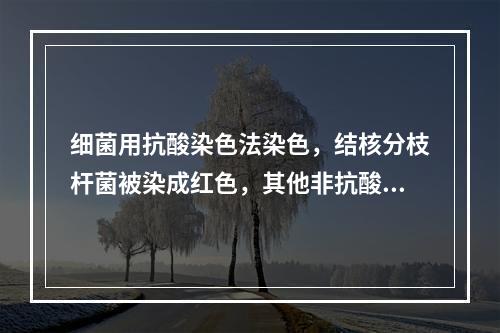 细菌用抗酸染色法染色，结核分枝杆菌被染成红色，其他非抗酸菌及