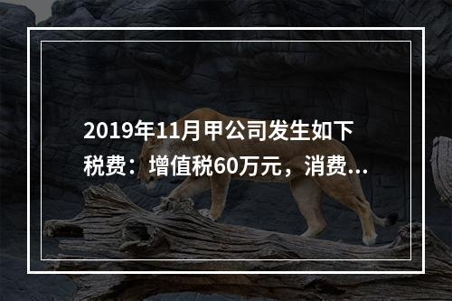 2019年11月甲公司发生如下税费：增值税60万元，消费税8