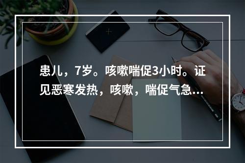 患儿，7岁。咳嗽喘促3小时。证见恶寒发热，咳嗽，喘促气急，喉