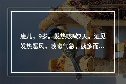 患儿，9岁。发热咳嗽2天。证见发热恶风，咳嗽气急，痰多而黄，