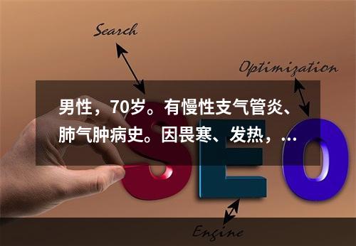 男性，70岁。有慢性支气管炎、肺气肿病史。因畏寒、发热，伴