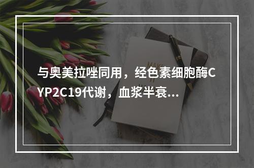 与奥美拉唑同用，经色素细胞酶CYP2C19代谢，血浆半衰期延