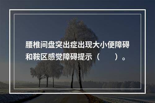 腰椎间盘突出症出现大小便障碍和鞍区感觉障碍提示（　　）。