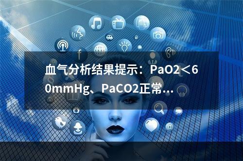 血气分析结果提示：PaO2＜60mmHg、PaCO2正常，