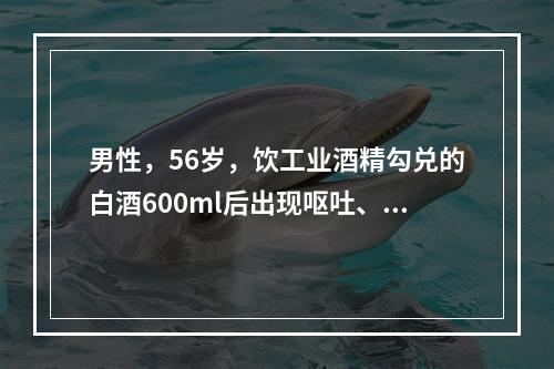 男性，56岁，饮工业酒精勾兑的白酒600ml后出现呕吐、头痛