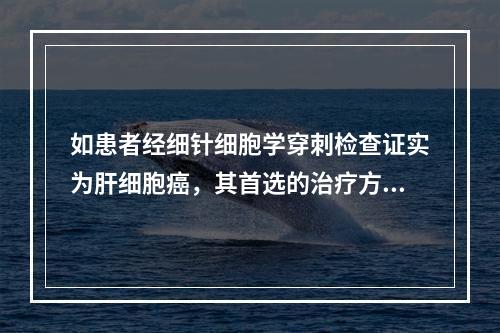 如患者经细针细胞学穿刺检查证实为肝细胞癌，其首选的治疗方法是