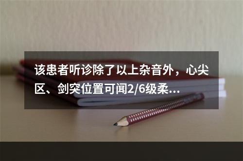 该患者听诊除了以上杂音外，心尖区、剑突位置可闻2/6级柔和吹