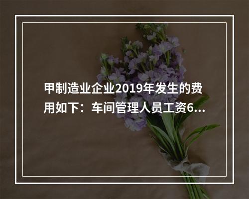 甲制造业企业2019年发生的费用如下：车间管理人员工资60万