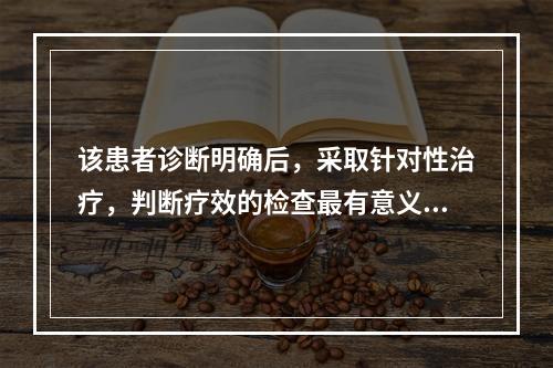 该患者诊断明确后，采取针对性治疗，判断疗效的检查最有意义的是