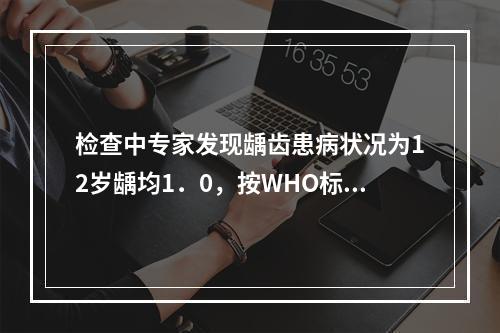 检查中专家发现龋齿患病状况为12岁龋均1．0，按WHO标准属