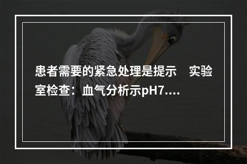 患者需要的紧急处理是提示　实验室检查：血气分析示pH7.32