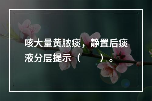 咳大量黄脓痰，静置后痰液分层提示（　　）。