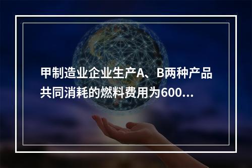 甲制造业企业生产A、B两种产品共同消耗的燃料费用为6000元