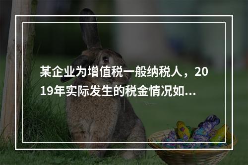 某企业为增值税一般纳税人，2019年实际发生的税金情况如下：