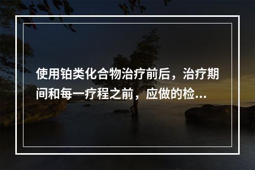 使用铂类化合物治疗前后，治疗期间和每一疗程之前，应做的检查包