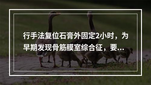 行手法复位石膏外固定2小时，为早期发现骨筋膜室综合征，要特别