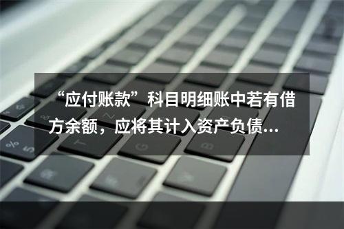 “应付账款”科目明细账中若有借方余额，应将其计入资产负债表中