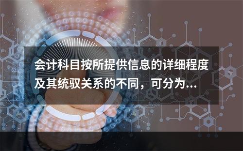 会计科目按所提供信息的详细程度及其统驭关系的不同，可分为（