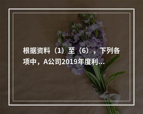 根据资料（1）至（6），下列各项中，A公司2019年度利润表