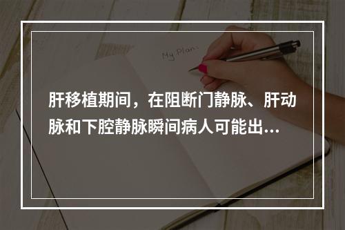 肝移植期间，在阻断门静脉、肝动脉和下腔静脉瞬间病人可能出现下