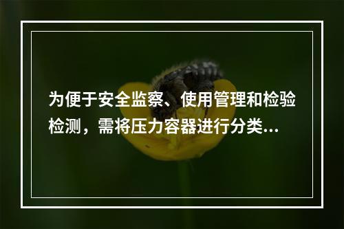 为便于安全监察、使用管理和检验检测，需将压力容器进行分类。某