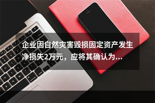 企业因自然灾害毁损固定资产发生净损失2万元，应将其确认为费用