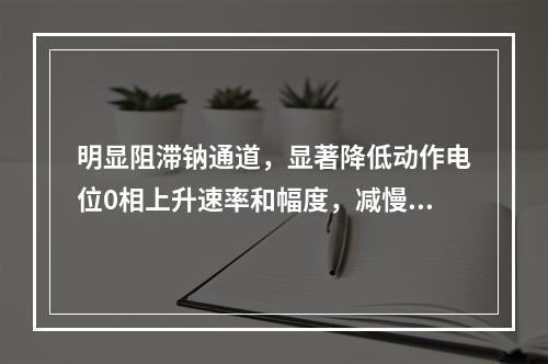 明显阻滞钠通道，显著降低动作电位0相上升速率和幅度，减慢传导