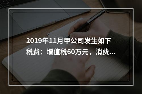 2019年11月甲公司发生如下税费：增值税60万元，消费税8