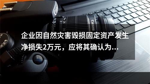 企业因自然灾害毁损固定资产发生净损失2万元，应将其确认为费用