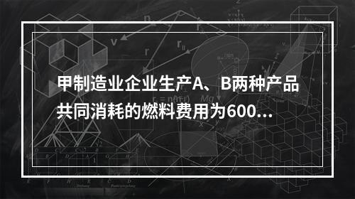 甲制造业企业生产A、B两种产品共同消耗的燃料费用为6000元