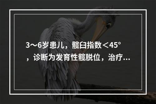 3～6岁患儿，髋臼指数＜45°，诊断为发育性髋脱位，治疗选用