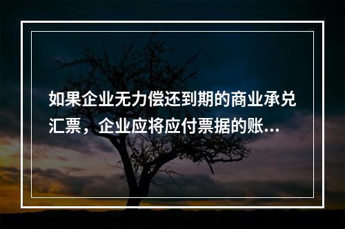 如果企业无力偿还到期的商业承兑汇票，企业应将应付票据的账面余