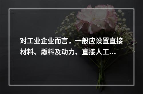 对工业企业而言，一般应设置直接材料、燃料及动力、直接人工、制