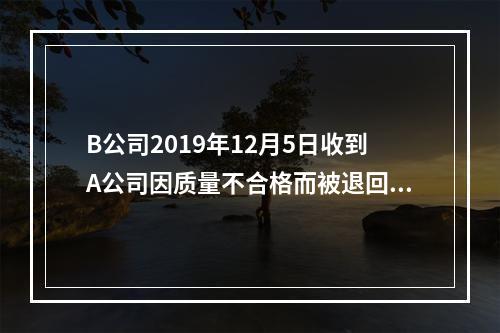 B公司2019年12月5日收到A公司因质量不合格而被退回的商