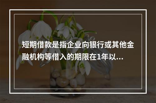 短期借款是指企业向银行或其他金融机构等借入的期限在1年以下、