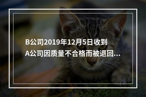 B公司2019年12月5日收到A公司因质量不合格而被退回的商